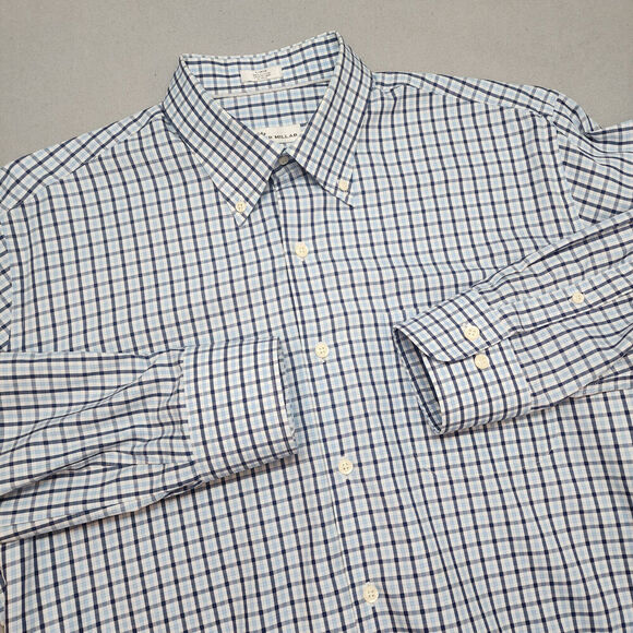Peter Millar Mens Blue Check Long Sleeve Button Down Sz Large - Picture 1 of 5